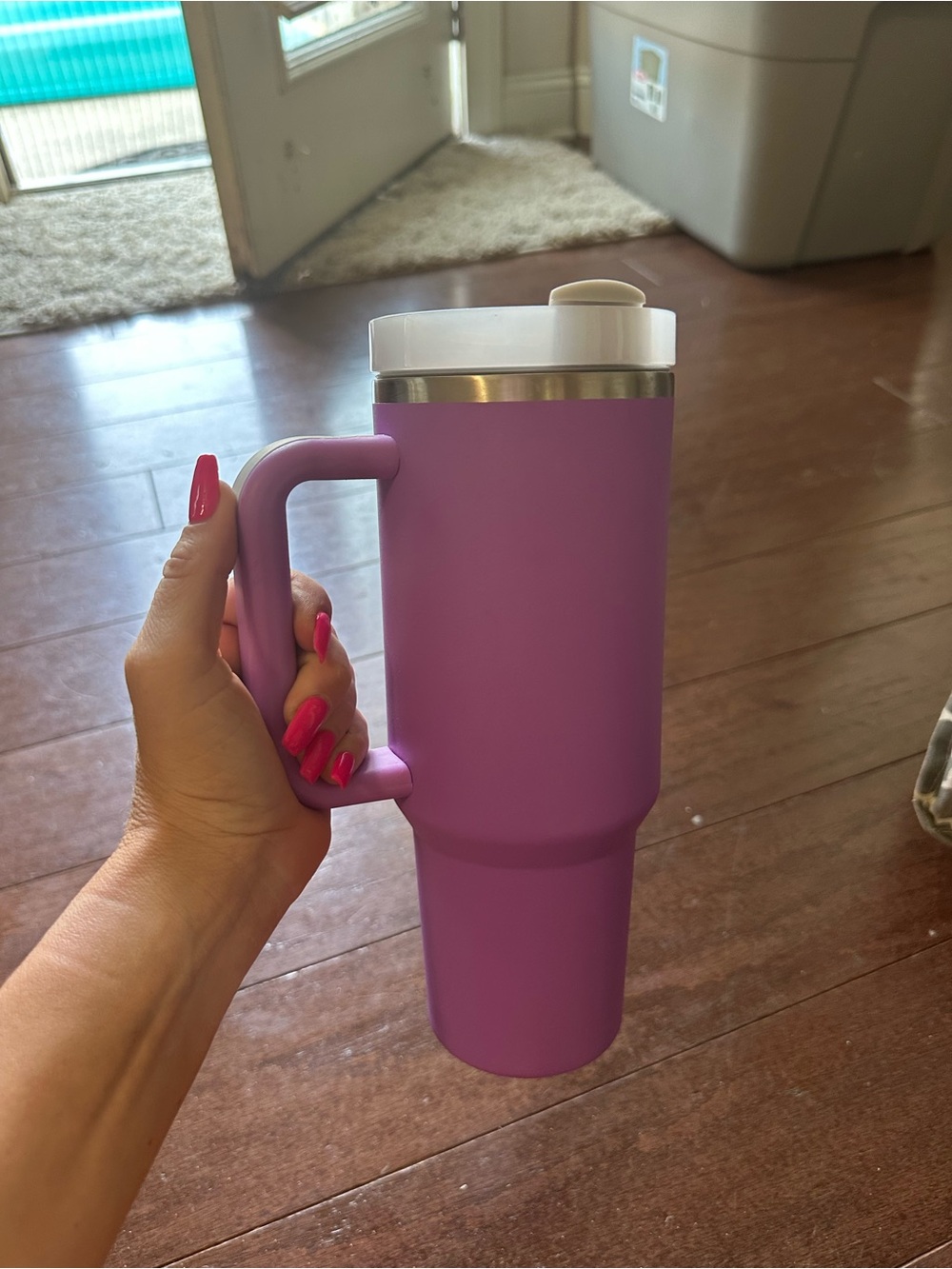 Large Purple Travel Tumbler with Handle and Lid